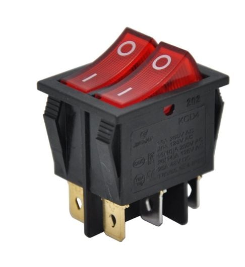 İKİLİ IŞIKLI ANAHTAR 6P 220V KIRMIZI