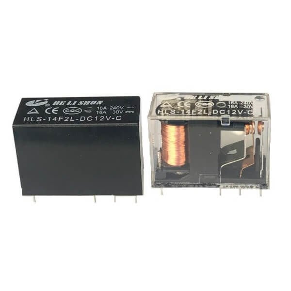 HLS-14F2L-DC12V-C   16A 12VDC   8 PİN TEK KONTAK ŞEFFAF PCB RÖLE