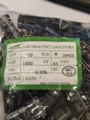 10 ADET - 1000UF 63V 105C 16X25 ELEKTROLİTİK ALÜMİNYUM KONDANSATÖR