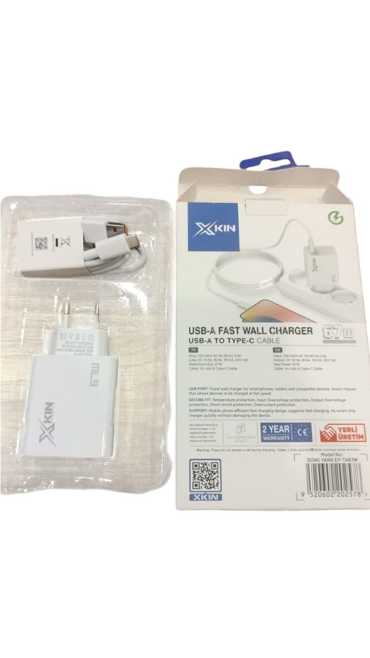 XKIN 67W USB-A FAST WALL CHARGER USB-A/TYPE-C  ŞARJ ADAPTÖRÜ/KABLOSU