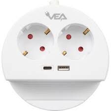 VEA - MODEL:VE-G1102C 1.5 METRE 16A 250V 2 GİRİŞ + 1 USB + 1 TYPE-C MAX3680W 2Lİ USD + TYPE C GİRİŞİLİ ANAHTARLI GRUP PRİZ