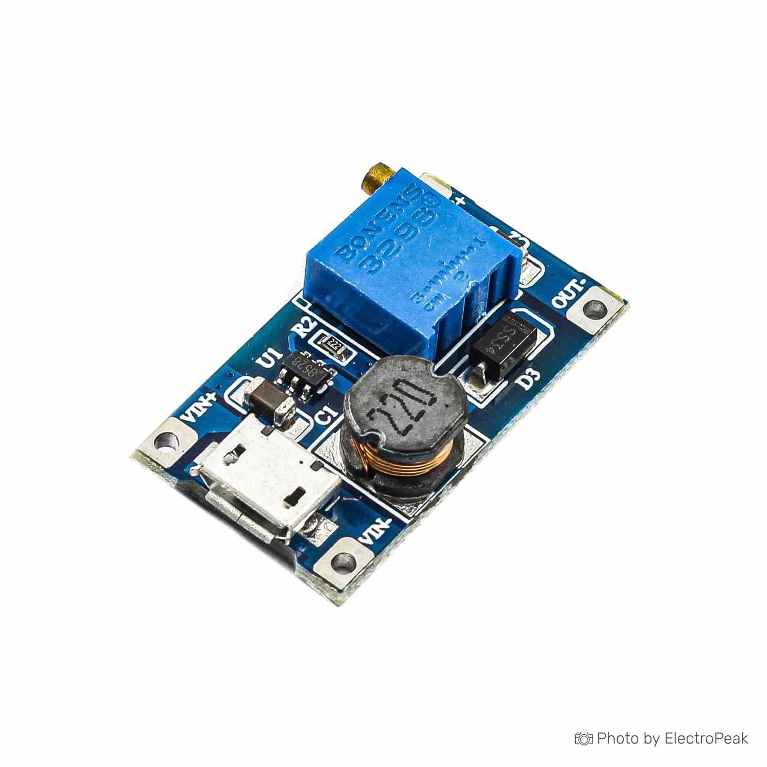 MICRO USB SOKETLİ MT3608 2A DC-DC AYARLANABİLİR VOLTAJ YÜKSELTİCİ MODÜL